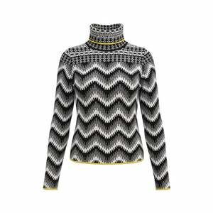 Maeve by Anthropologie Fair Isle Chevron Turtleneck Sweater Black White Medium